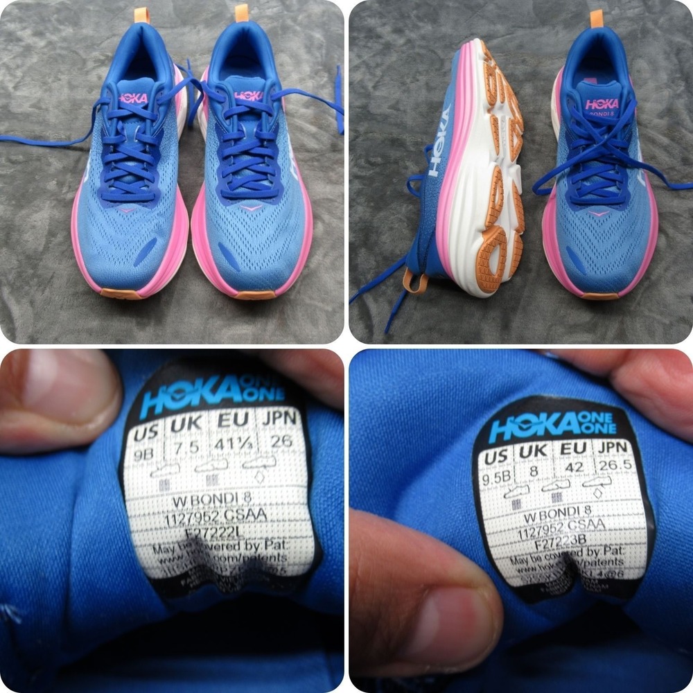 Hoka Womens 9/9.5B Running Shoes Blue Bondi 8 Chunky Lightweight Mismatch READ